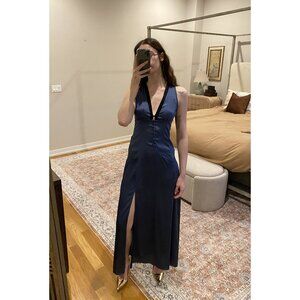 LoveShackFancy Blue Satin Midi Dress Size 6